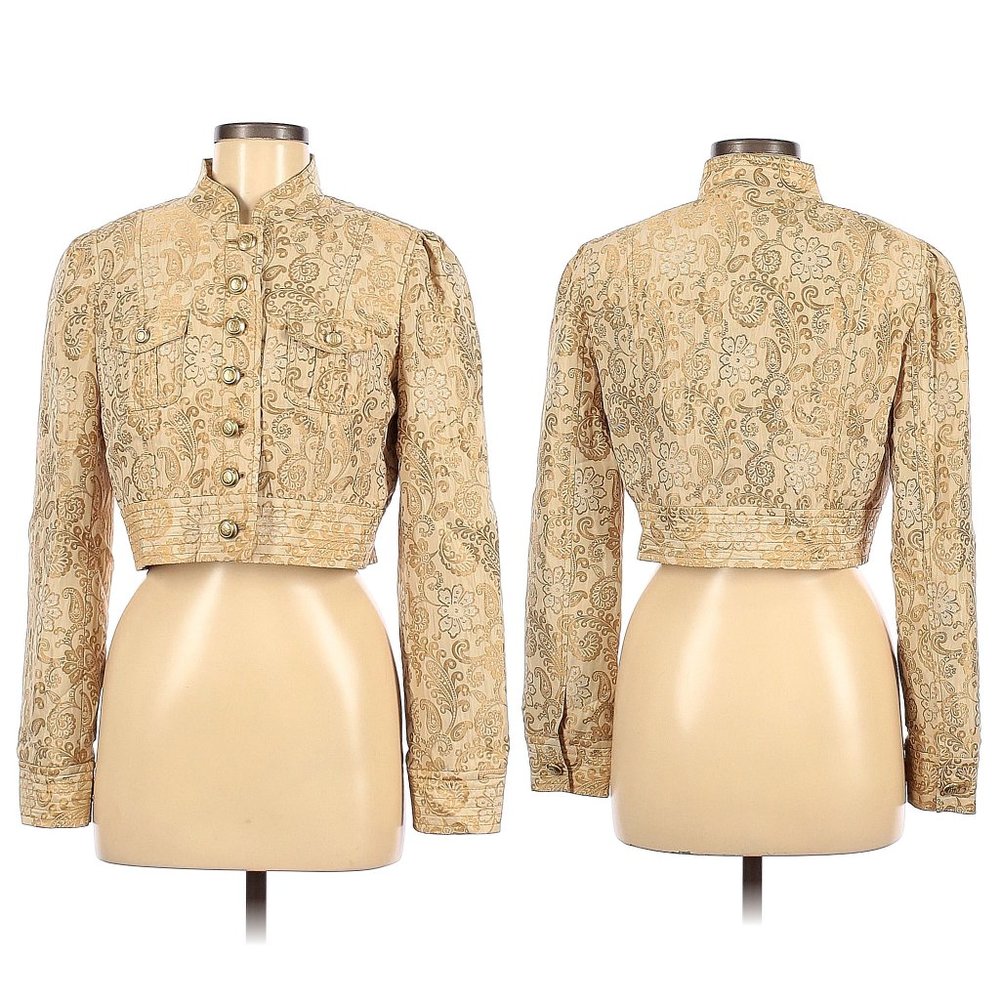 Classiques Entier CE Golden Paisley Print Military Style Half Top Jacket, Size M